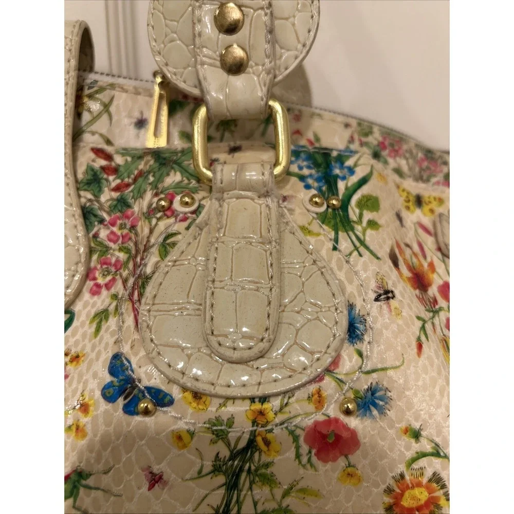 Nicole Lee Large Tote Bag/Purse Cream‎ w Floral Design